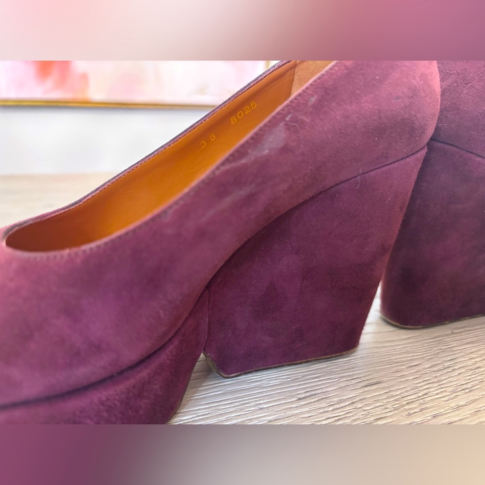 Clergie Blandine Suede Platform Wedge Pump Size 38 In Burgundy - Picture 5 of 9